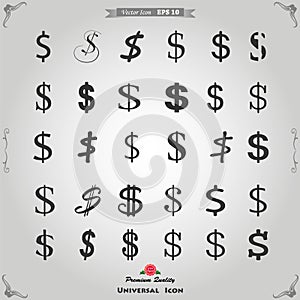 Set of flat simple web icons (dollar sign, money, finance, banking, dollar symbol), vector illustration