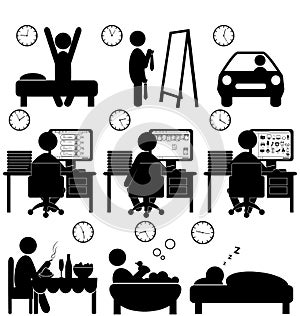 Set of flat situation icons with lazy worker isolated on white