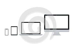 Set of flat smart phone, tablet pc, laptop, desktop pc
