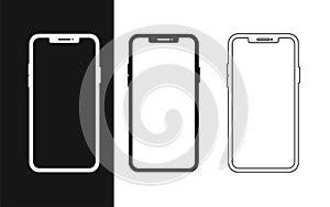 Set flat smartphone for web design. Mobile smartphone device gadget. Blank screen isolated. Mobile phone line icon. Mobile app