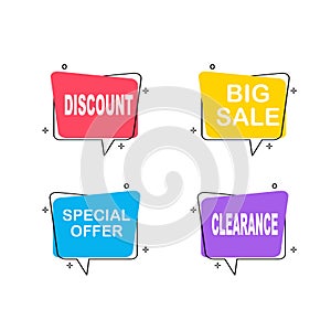 Set of flat speech bubble shaped banners, price tags, stickers, badges.