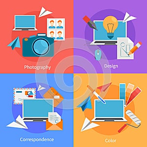 Set Of Flat Square Design Concept Icons