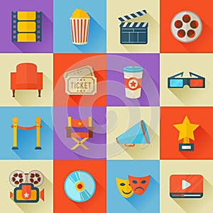 Set of flat style cinema icons