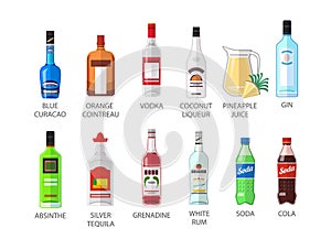 Set of flat style elite alcohot bottle icons design photo