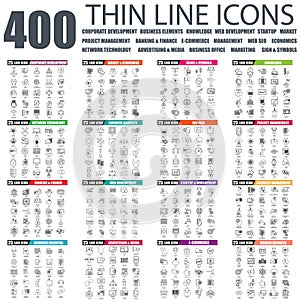 Set of flat thin line business web icons