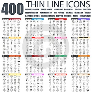 Set of flat thin line business web icons