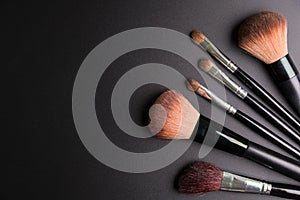 Set of flat top view of various professional female cosmetics br