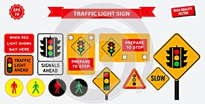 Set of flat traffic light sign. easy to modify