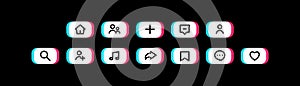 Set of flat user interface icons with glitch color style