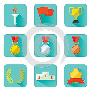Set flat vector icons sports awards achievements and attributes