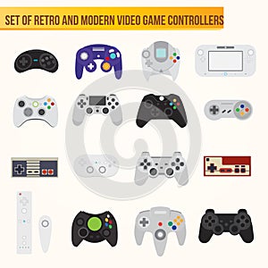 Set of flat vector video game controllers