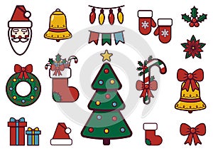 Set of Flat winter icons. Holiday Signs and Symbols. New year and christmas theme