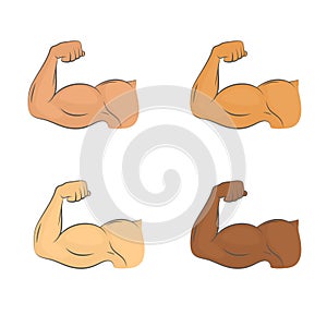 Set of flexed biceps colored icons