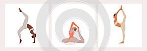 Set of flexible people practicing yoga cartoon character illustration