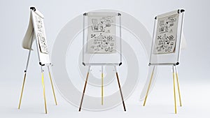 set of flip chart isolated on white background, Office Whiteboard.