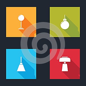 Set Floor lamp, Lamp hanging, Chandelier and Table icon. Vector