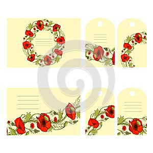 Set of 6 floral business cards and labels