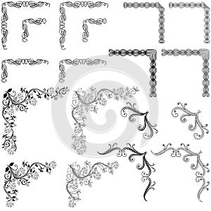 Set of floral corner design elements