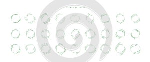 Set of floral decoration wreath and round labels. Branch and minimalist flowers. Hand drawn line wedding herb, elegant