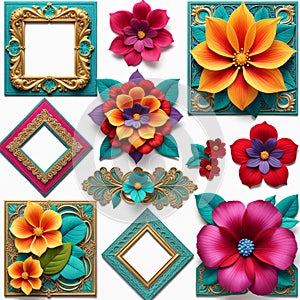 set of floral decorative frameset frames