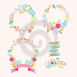 Set of floral design elements