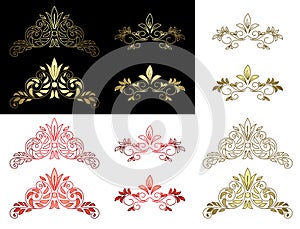 Set of floral golden and red design elements - eps