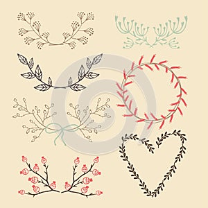 Set of floral graphic elements, laurels