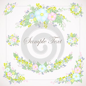 Set of floral illustrations of pastel shades
