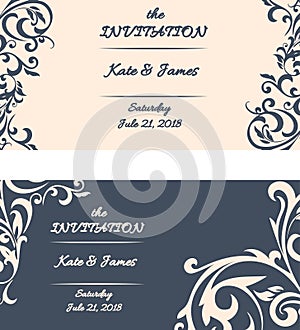 Set of floral invitations cards. Vintage invitations. Wedding in