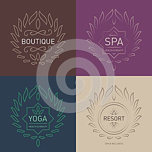 Set of Floral logos template for Beauty salon, Spa center, boutique, cosmetician shop, yoga or fitness class. Elegant vector logo