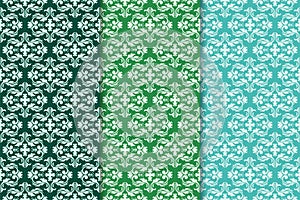 Set of floral ornaments. Green vertical seamless patterns