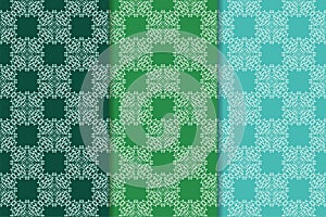 Set of floral ornaments. Green vertical seamless patterns