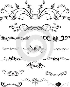 Set of floral ornaments isolated on white. Vector illustration