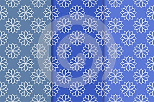 Set of floral ornaments. Vertical blue seamless patterns