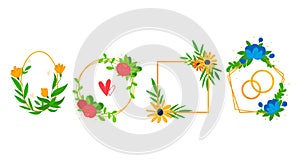 Set floral patterns from plants, elegant pattern decoration, design cartoon style vector illustration, isolated on white