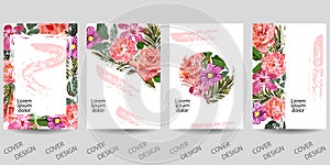 Set of floral print backgrounds for wall decor, posters, book covers, social media design, invitations, cards.