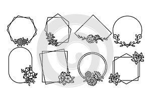 Set of floral round frames labels and banners with branch.vector