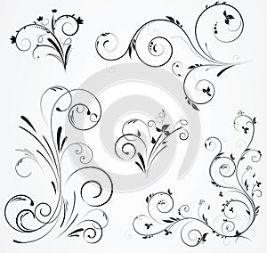 Set of floral swirl designs