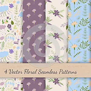 Set of floral vector seamless patterns