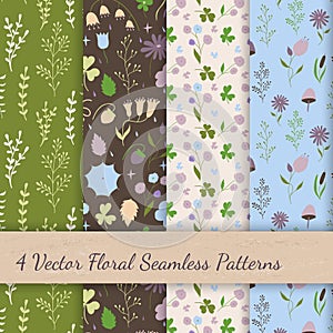 Set of floral vector seamless patterns