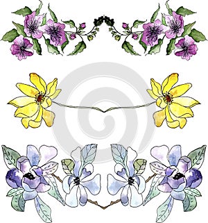 Set of floral watercolor borders