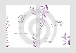Set of floral watercolor wedding broshure. Wreath borders dividers, frame corners and minimalist flowers branch. Hand