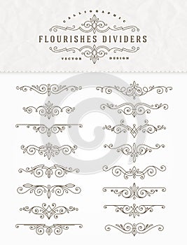 Set of flourishes calligraphic elegant dividers photo