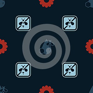 Set Flower, Bee and honeycomb and Stop bee on seamless pattern. Vector