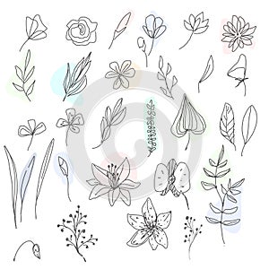 Set of flower and Botanical Icons line style. Included the icons as floral, nature, bouquets, flowers, bloom And Other