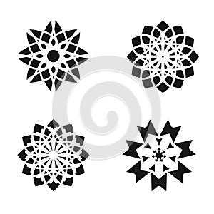 Set of flower design elements. Black icons isolated on white background.