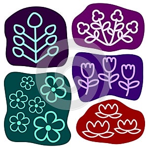 Set of flower doodle framed by solid color on white background. Simple and minimalist. photo