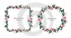 A set of flower frames with roses and leaves, floral frames in Victorian style.