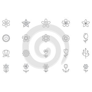 set of flower icon vector collection