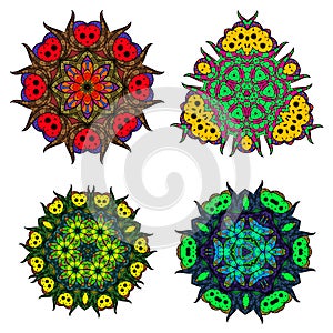 Set of flower mandalas/Abstract round ornament/Vector mandala set/Mandala design